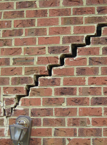 major cracking of a brick foundation wall in Hampton