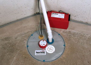 A sump pump system with a battery backup system installed in Algona